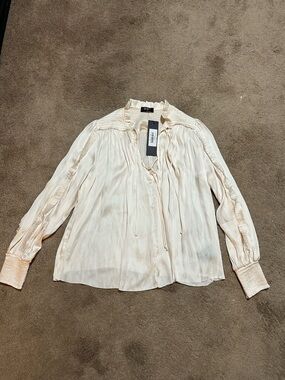 Ruffled Tie-Neck Cream Blouse - Women